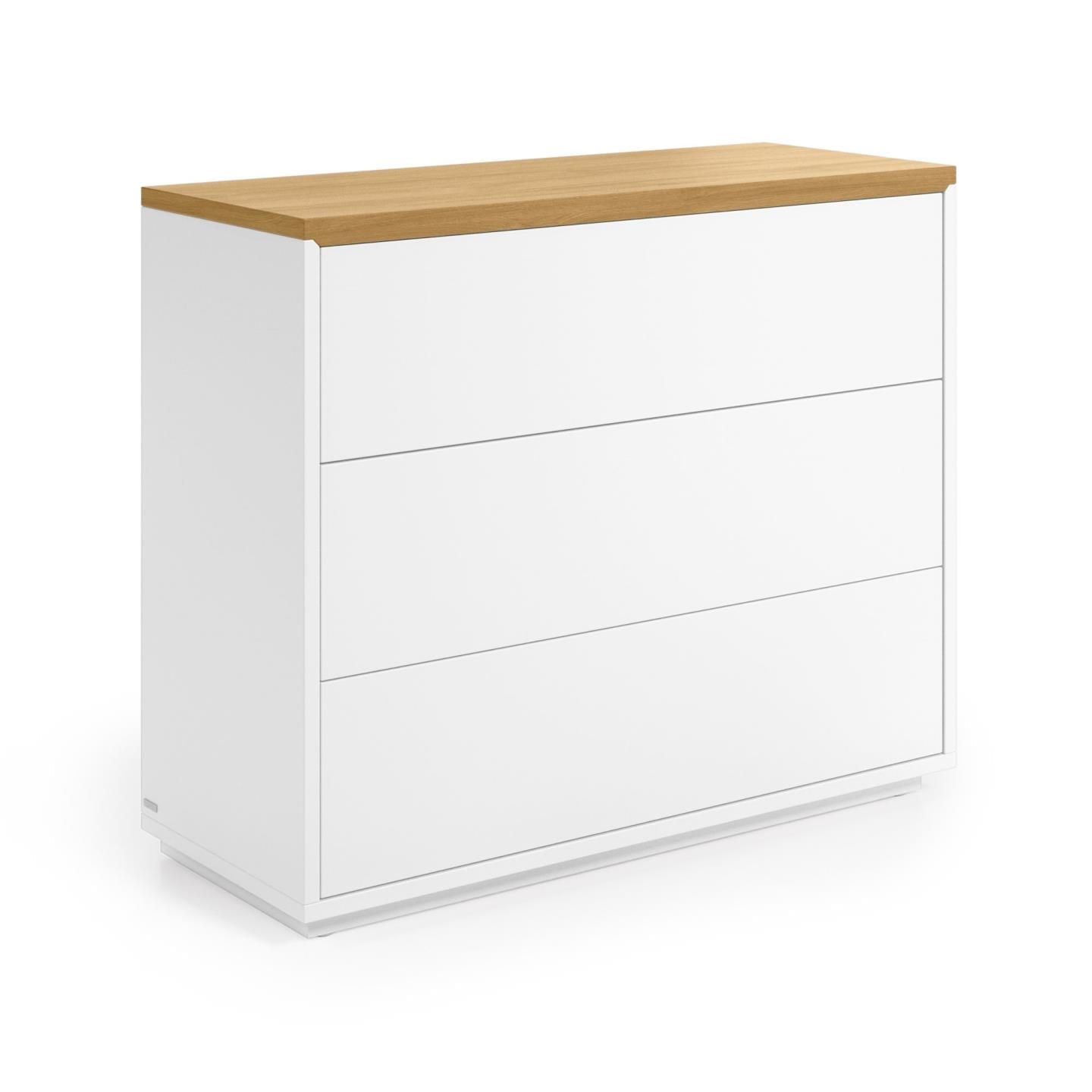 Kave Home Abilen Kommode mit 3 Schubladen Eichenfurnier und weiß lackiert 90 x 75 cm Weiß, Natur- #CC2059L05