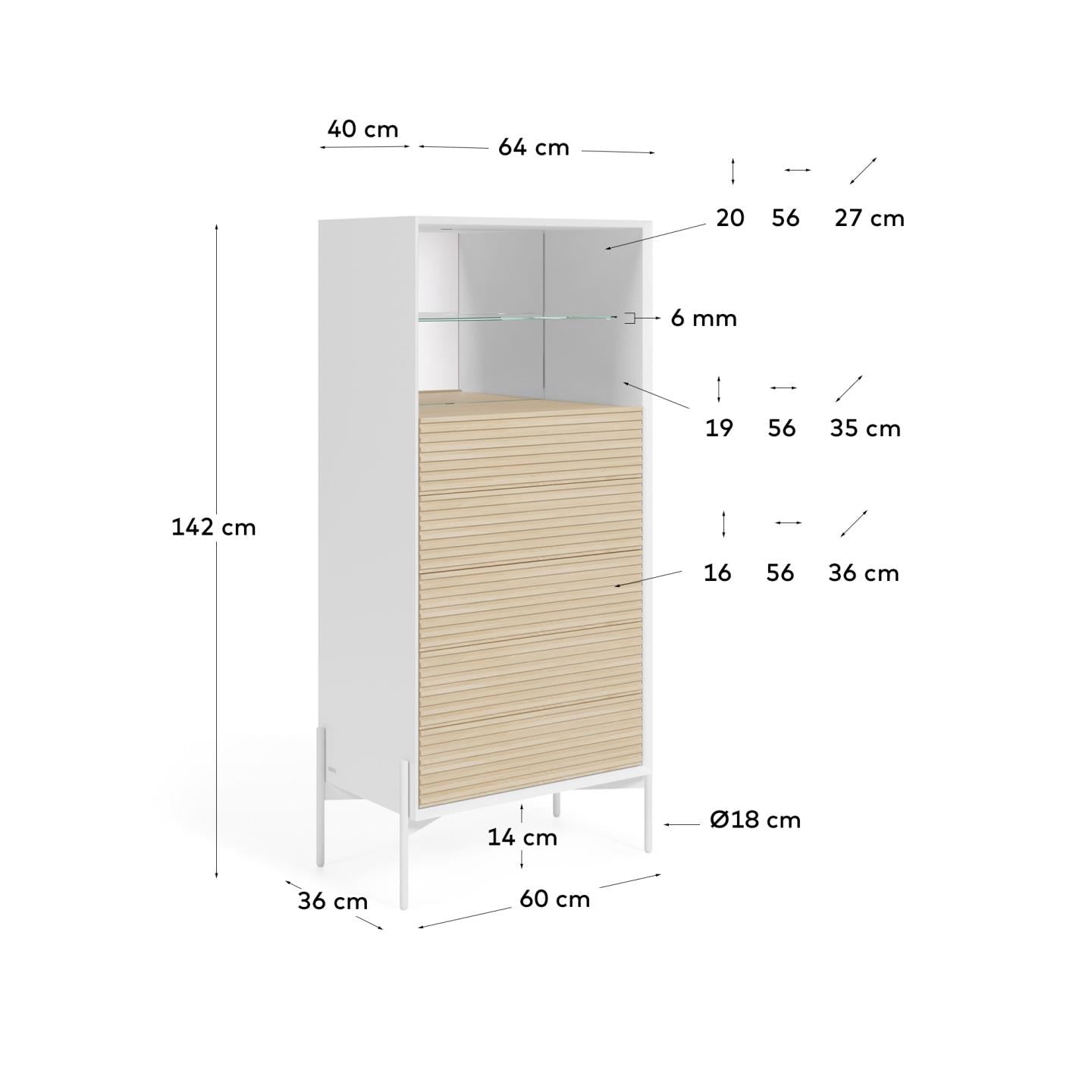 Kave Home Marielle Kommode mit 5 Schubladen aus Eschenfurnier und weiß lackiert 64 x 142 cm Weiß- #CC3013M50