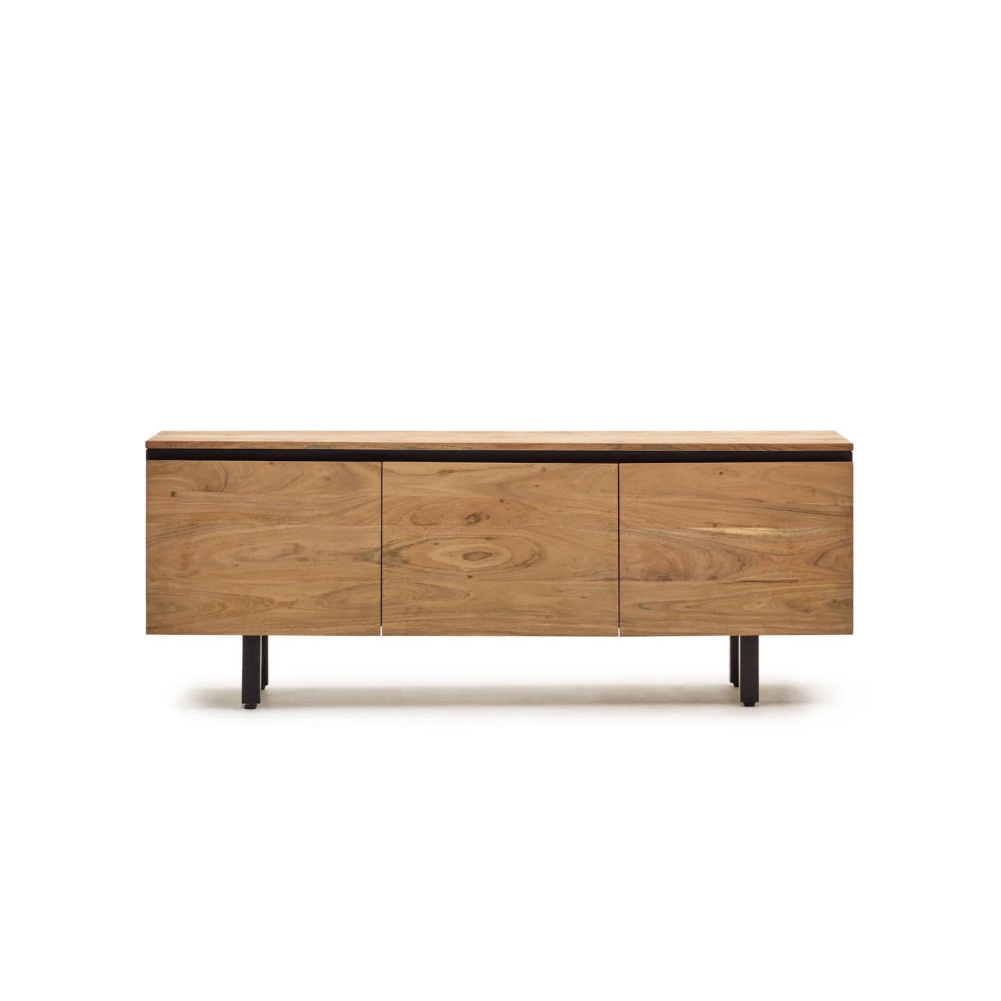 Kave Home Uxue TV-Möbel 3-türig aus massivem Akazienholz mit natürlichem Finish 150 x 58 cm Natur, Schwarz- #LH1296M46