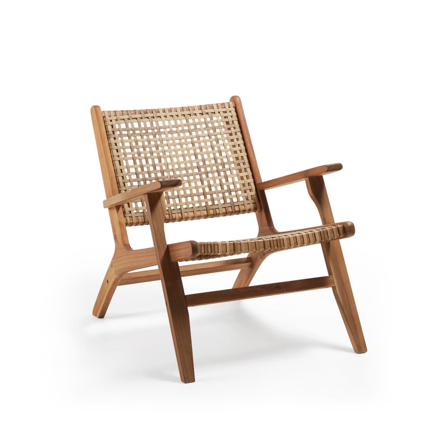 Kave Home Grignoon Sessel aus massivem Akazienholz und geflochtenem Rattan - SKU #CC1059M46 in Farbe Natur-Beige 01