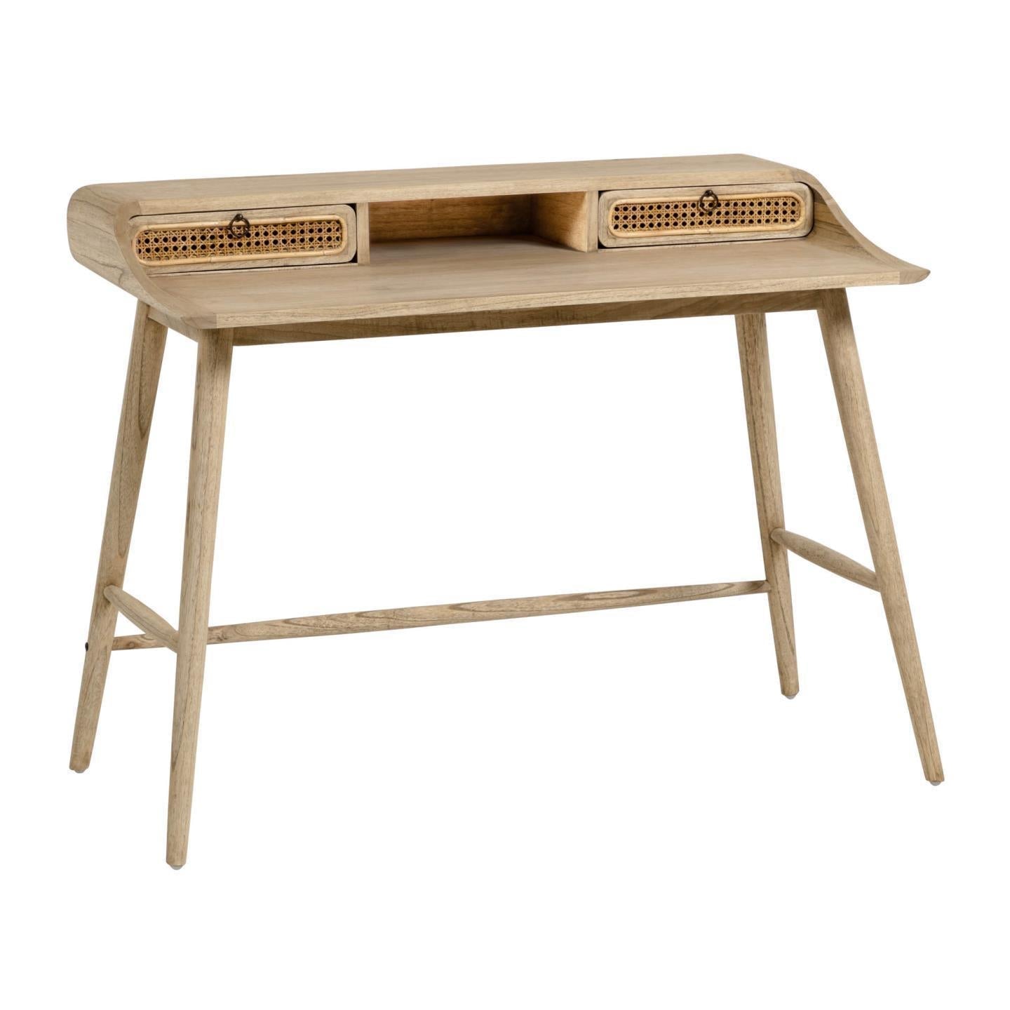 Kave Home Nalu Schreibtisch aus Furnier und massives Mindiholz und Rattan-Details 110 x 60 cm Natur-CC1937FN46 #CC1937FN46