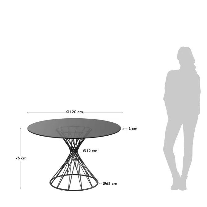 Kave Home Niut runder Tisch aus Glas und Stahlbeine mit schwarzem Finish Ø 120 cm Schwarz-CC1838C15 #CC1838C15
