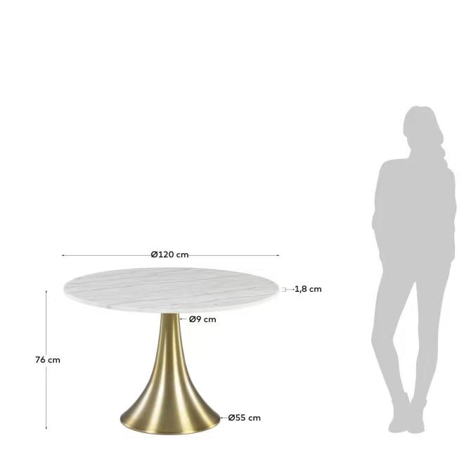 Kave Home Oria runder Tisch aus weißem Marmor und goldenen Stahlbeinen Ø 120 cm Gold-CC1841PR05 #CC1841PR05
