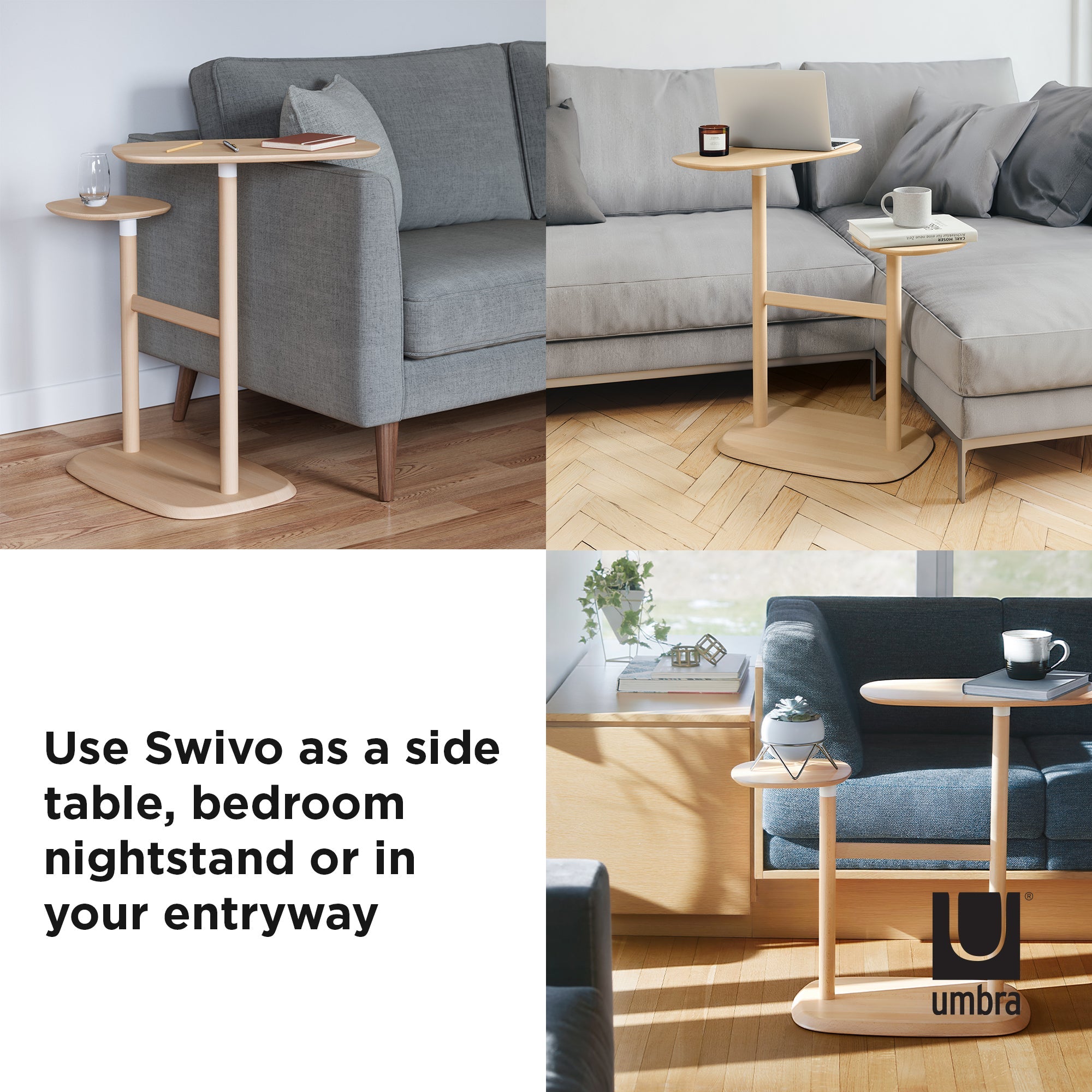 Umbra Swivo Beistelltisch und Nachttisch mit zwei schwenkbaren Tischplatten - #