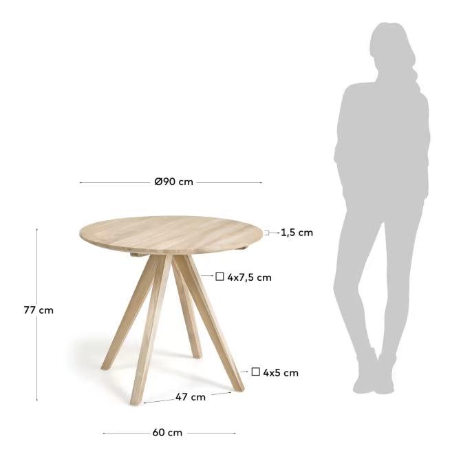 Kave Home Maial runder Tisch aus massivem Teakholz Ø 90 cm Natur-CC2125M47 #CC2125M47
