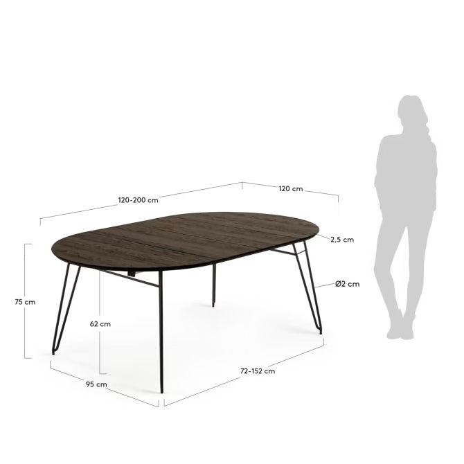 Kave Home Milian ausziehbarer runder Tisch Ø 120 (200) cm Eschenfurnier Schwarz-NR008M01 #NR008M01