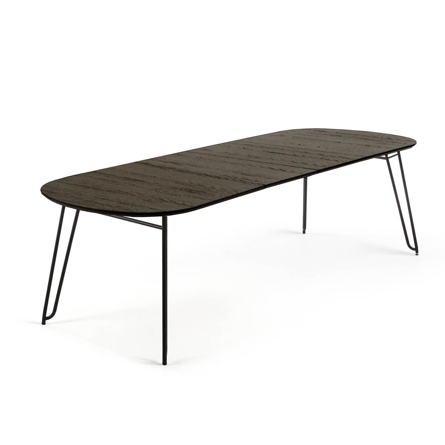 Kave Home Milian ausziehbarer Tisch Eschenfurnier und schwarze Stahlbeine - #