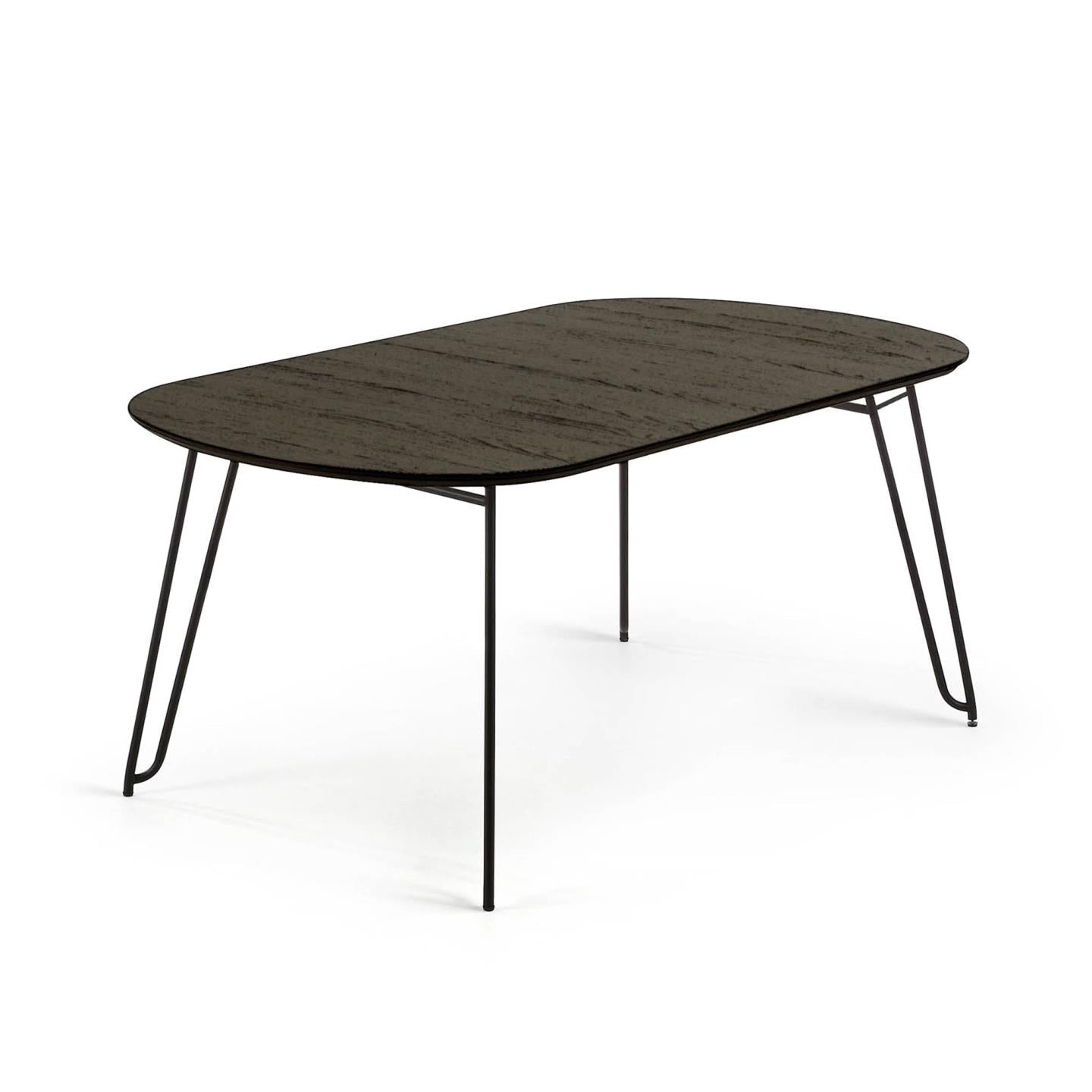 Kave Home Milian ausziehbarer Tisch Eschenfurnier und schwarze Stahlbeine Schwarz-140 -> 220 x 90 x 75cm-NR009M01 #NR009M01