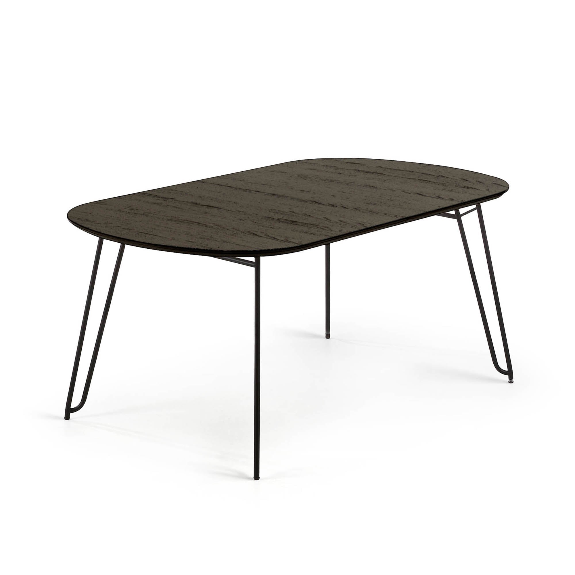 Kave Home Milian ausziehbarer Tisch Eschenfurnier und schwarze Stahlbeine Schwarz-170 -> 320 x 100 x 75cm-NR010M01 #NR010M01