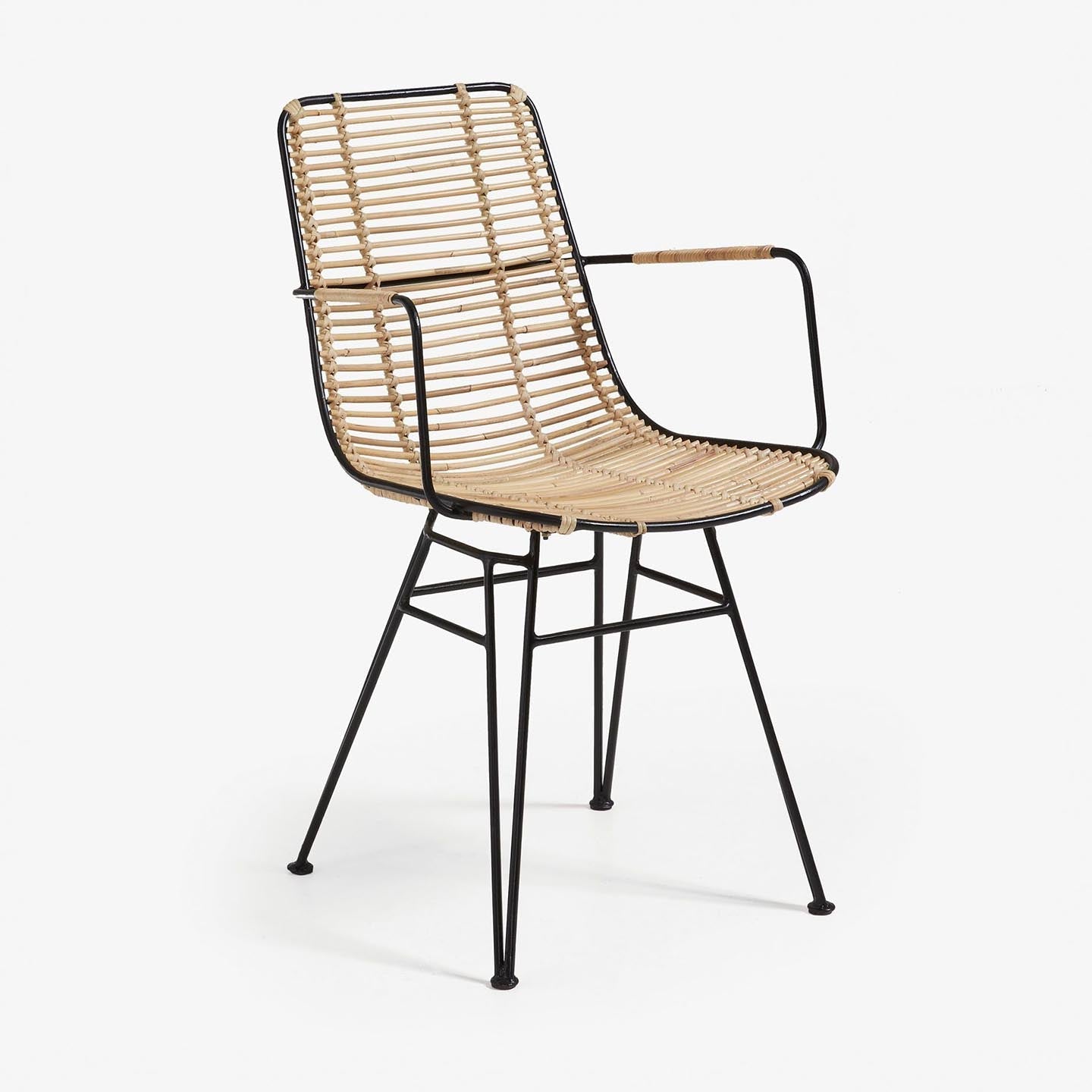 Kave Home Tishana Stuhl aus aus Rattan und Stahl Schwarz - SKU #C824E01 in Farbe Schwarz