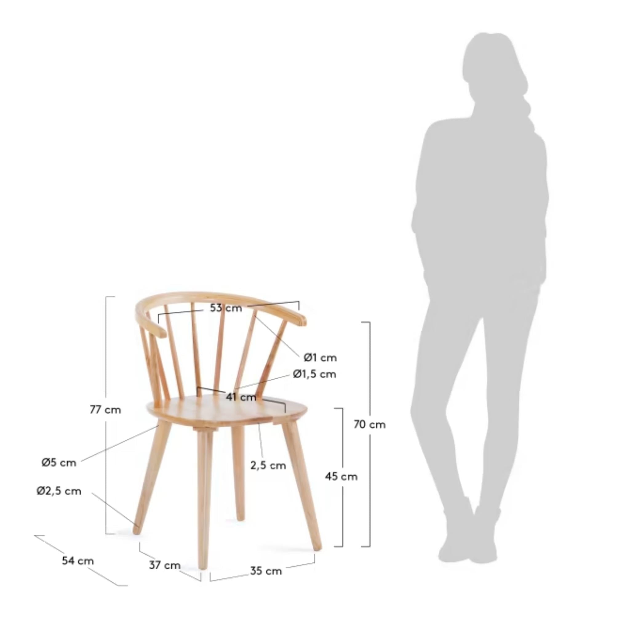 Kave Home Trise Stuhl - Farbe Natur - SKU #CC0219M46 - Maße