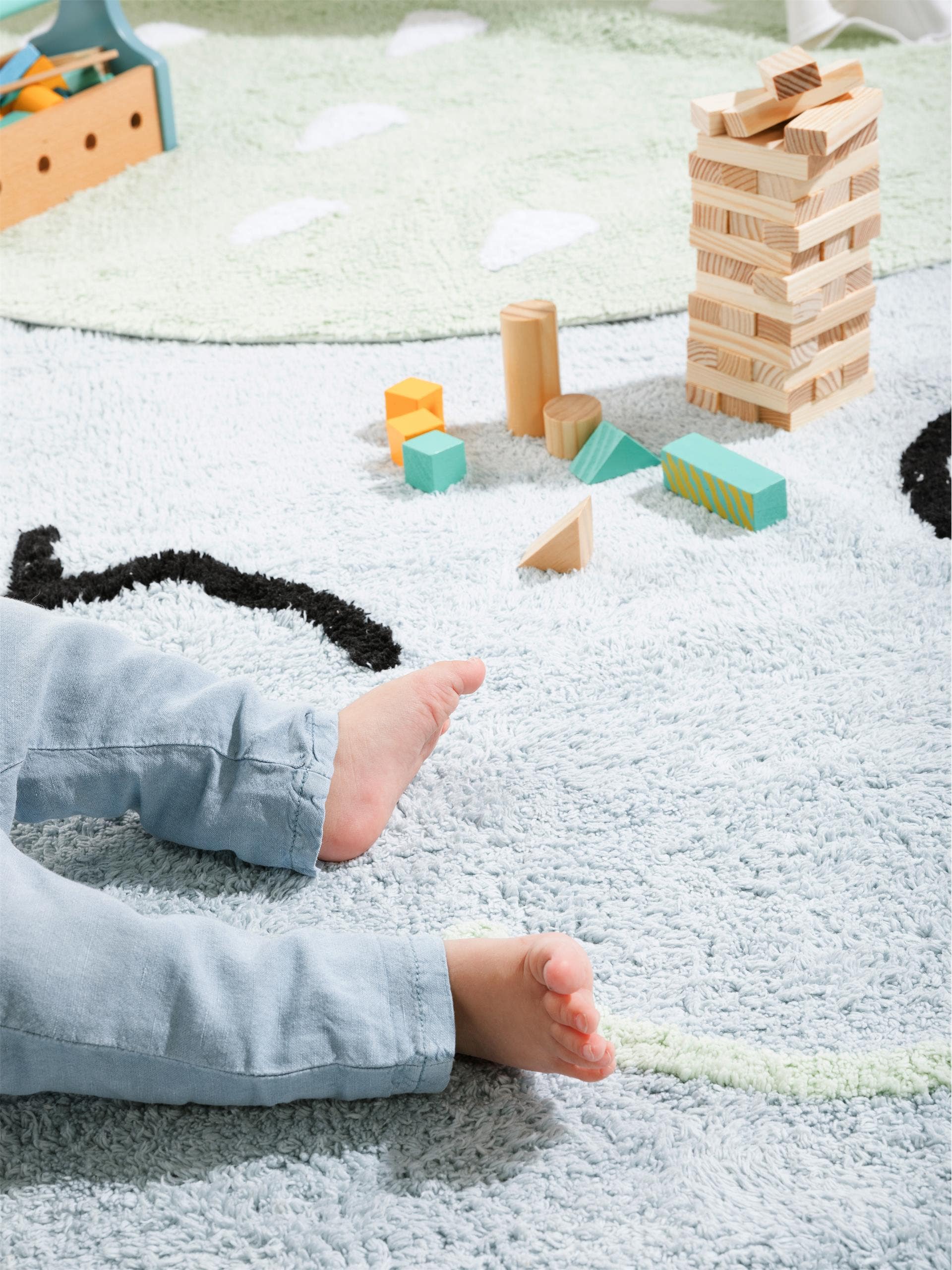 Lytte Waschbarer Kinderteppich Inka Hellgrün rund