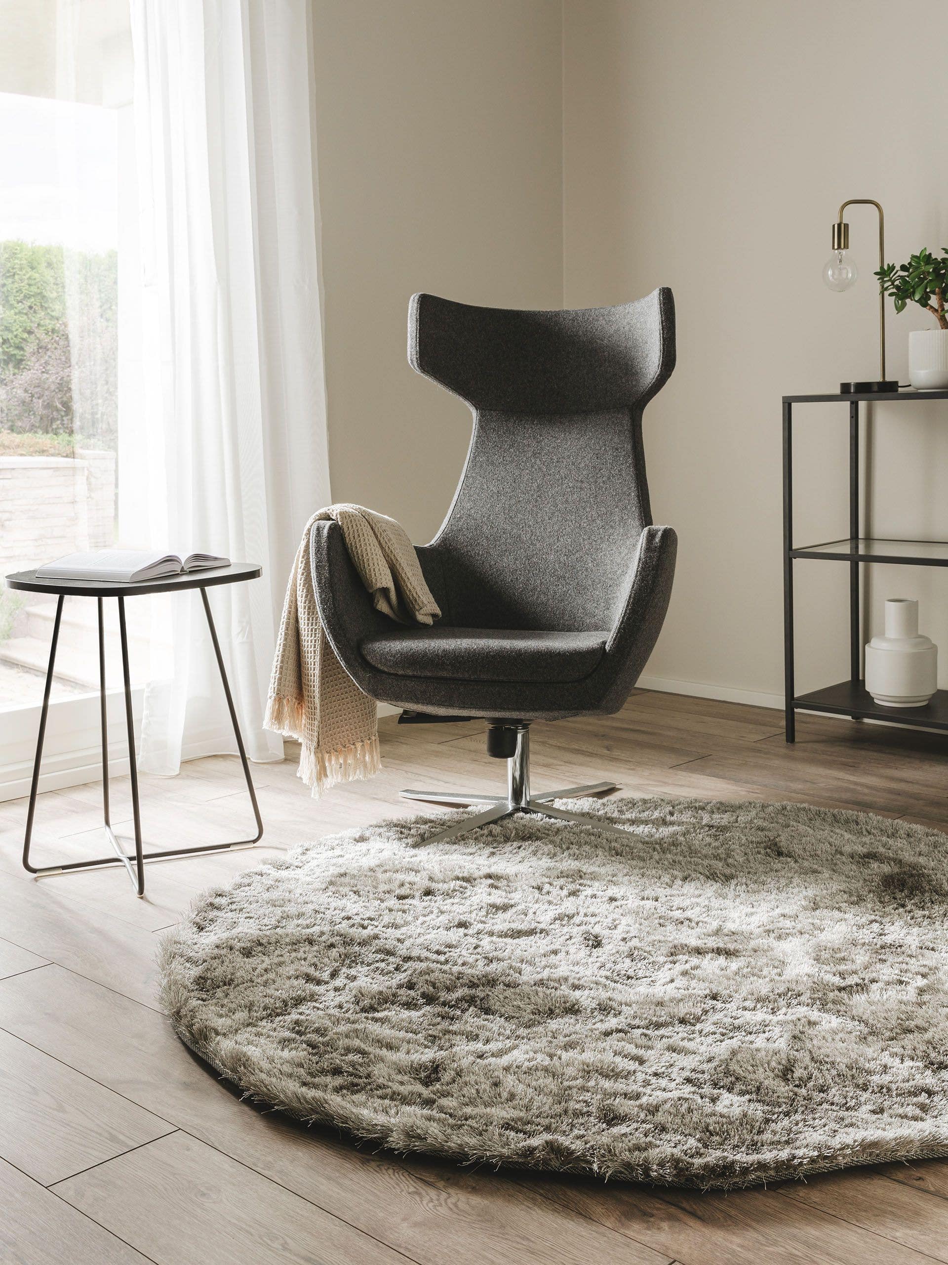 benuta Nest Hochflorteppich Whisper Grau rund