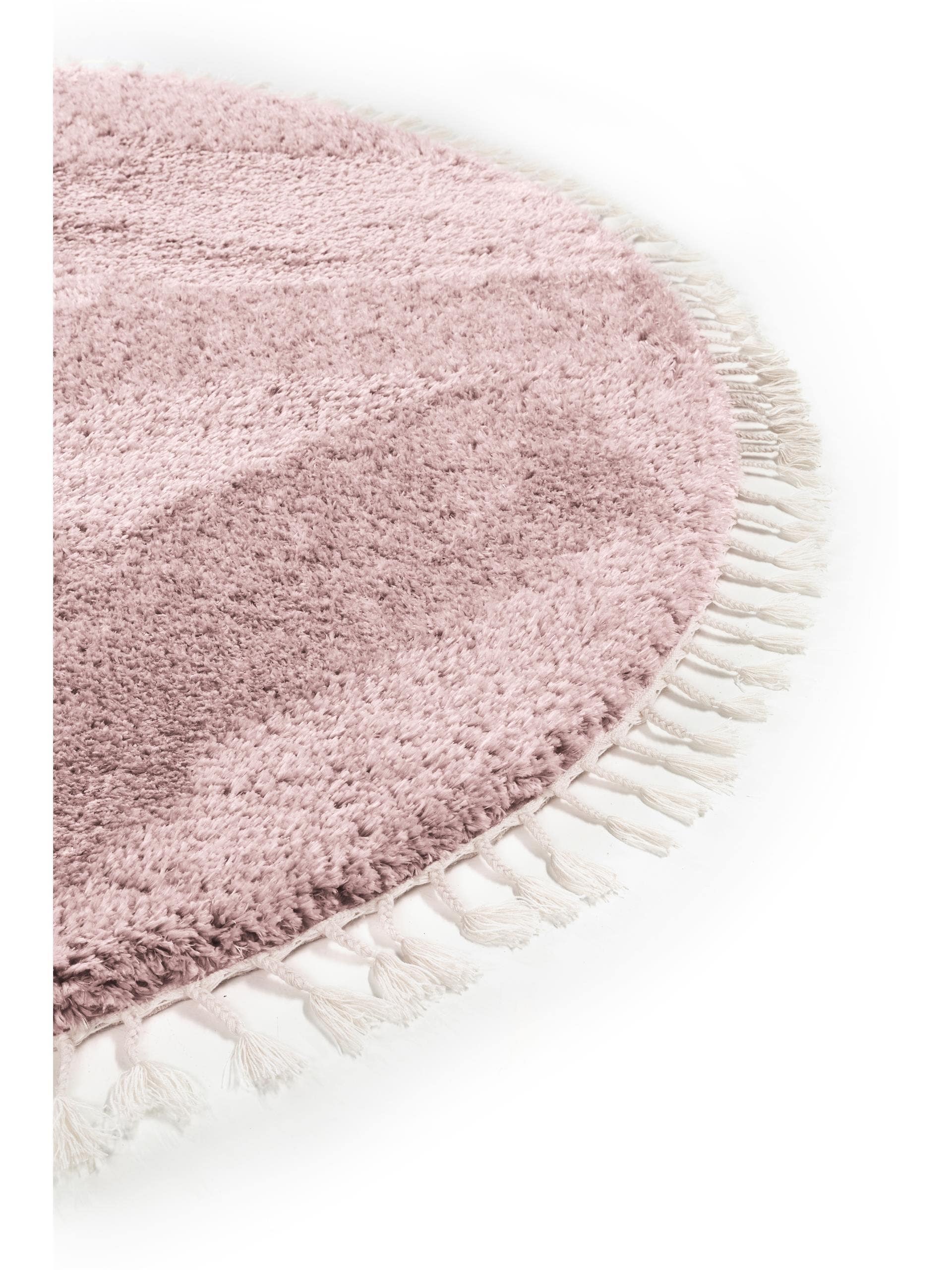 benuta Pop Hochflorteppich Ava Rosa rund