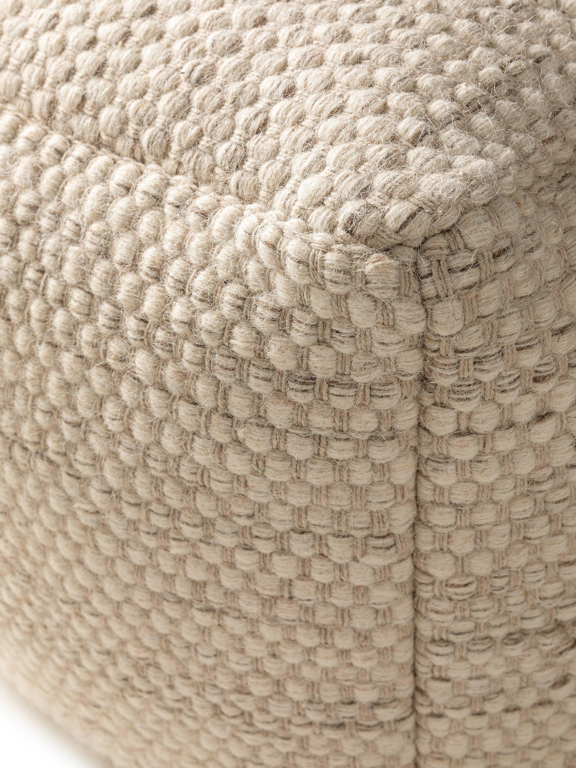 benuta Pure Handgefertigter Woll-Pouf Rocco Cream 45x45x45 cm