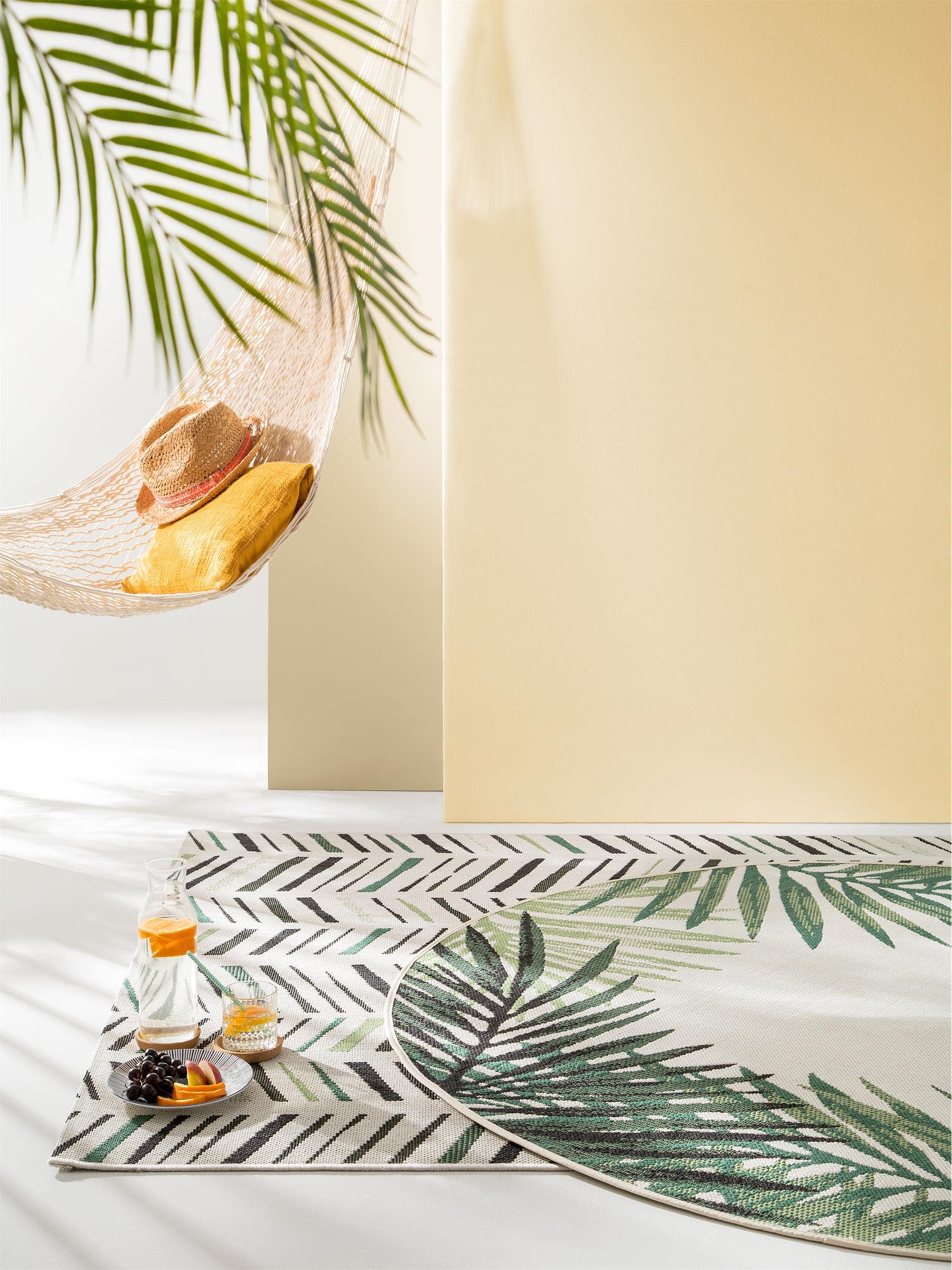 benuta Nest Outdoor-Teppich Capri Grün/Beige rund